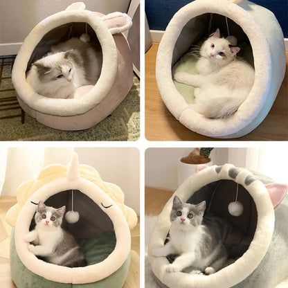 Deep Sleep Cat Bed Cartoon Pet Bed Foldable Removable Washable Pet Sleeping Bed for Small Dog Mat Bag Cave Cats Bed2025New